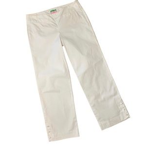 Lilly Pulitzer Palm Beach Fit Crop White Pants Buttons at Hem Flat Front Size 2